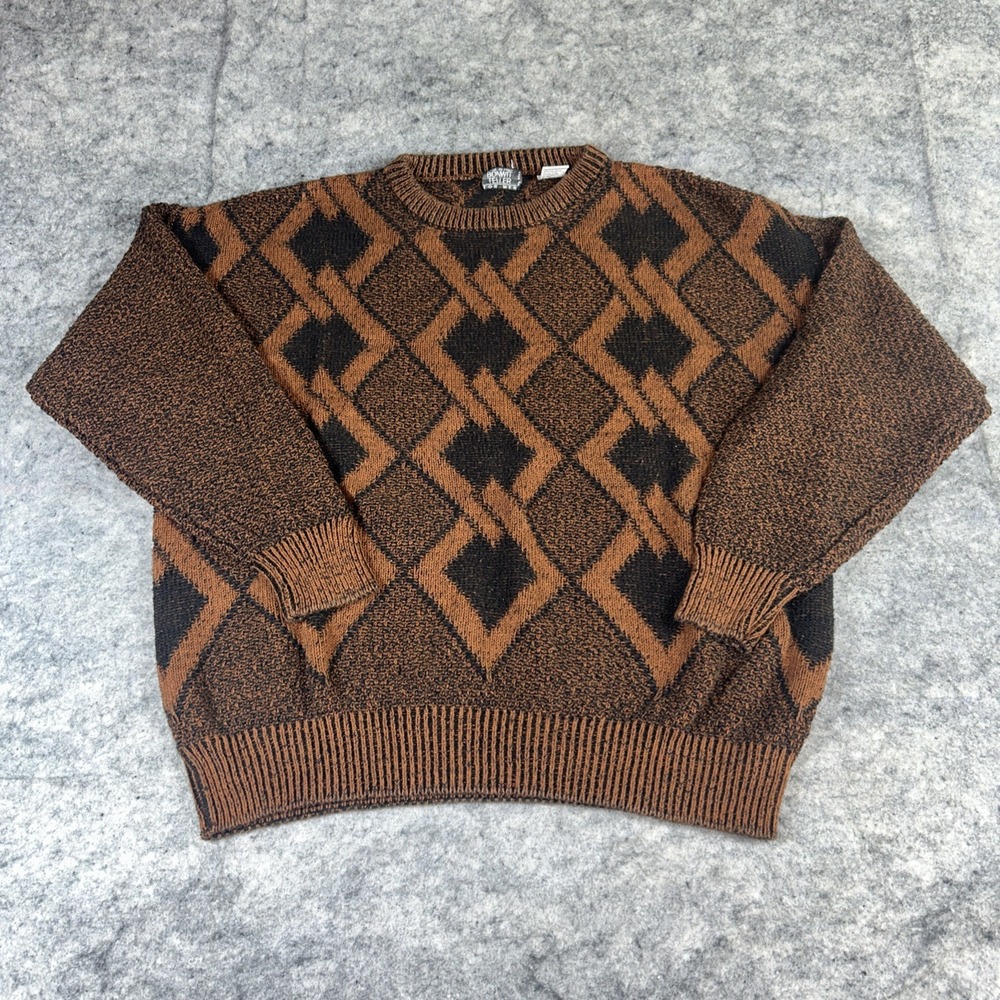 Vintage Bonwit Teller‎ Men's XL Knit Sweater Brown Long Sleeve Crewneck Grandpa